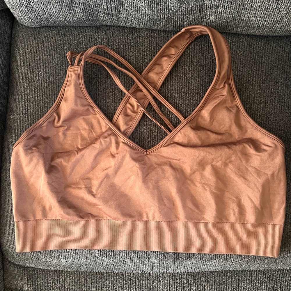 Avia Tan Sports Bra with Criss-Cross Straps